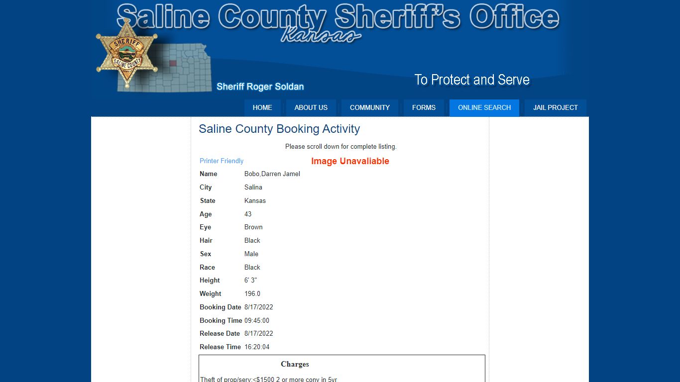 Saline County Sheriff > Online Search > Booking Activity