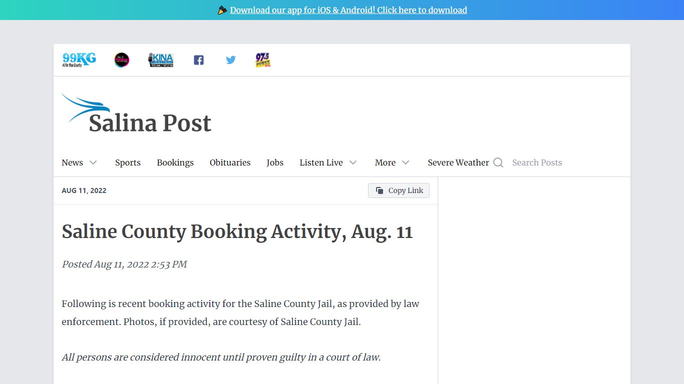 Saline County Booking Activity, Aug. 11 - salinapost.com